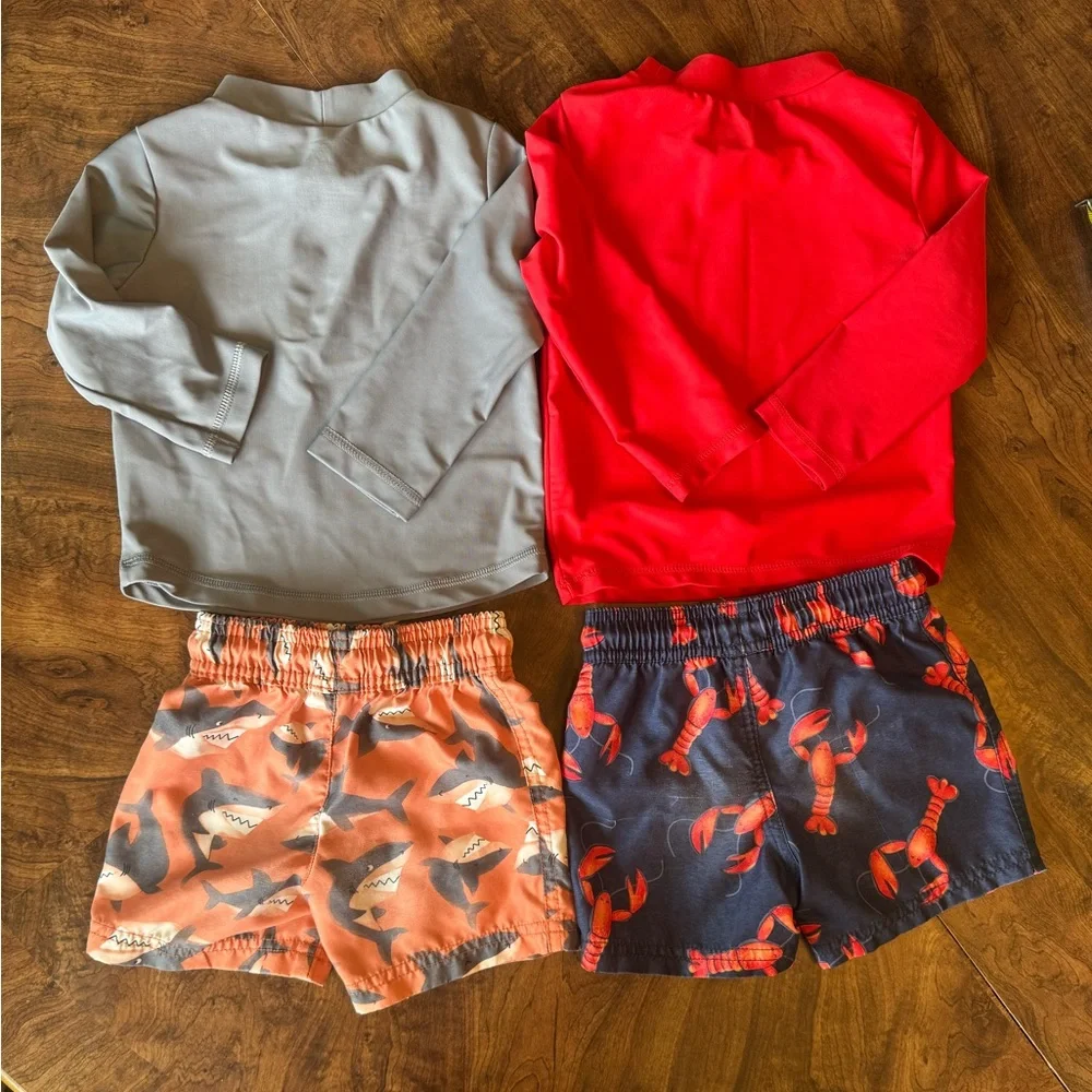Carter's Just One You Boys Gray Shark (12m) and Red Lobster (18m) Swimwear Sets